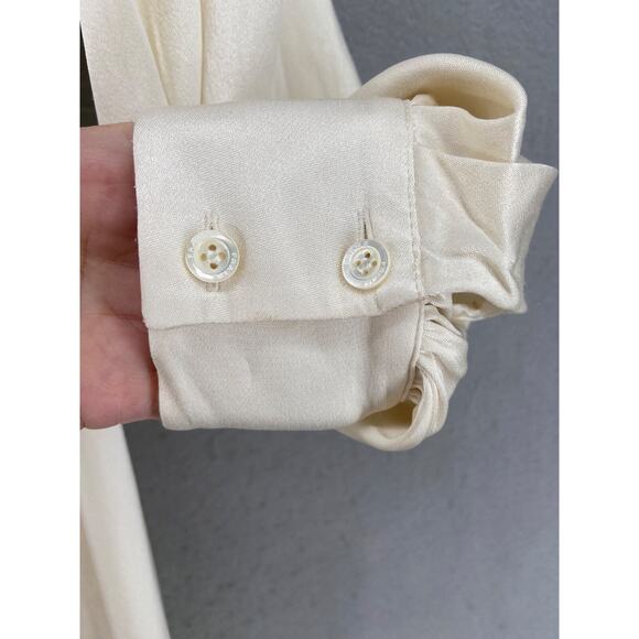 FRAME Dress Sz XS Kaftan Maxi White 100% Silk Split Neck Front Slit Long Sleeve - Picture 10 of 14